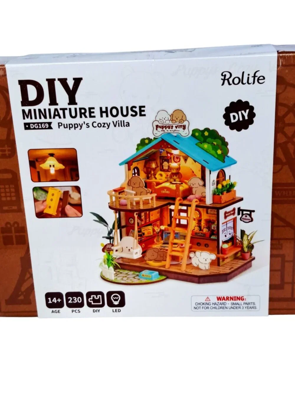 DIY Miniature House Puppy's Cozy Villa Robotime DG169 Rolife 230 Pieces LED Lts